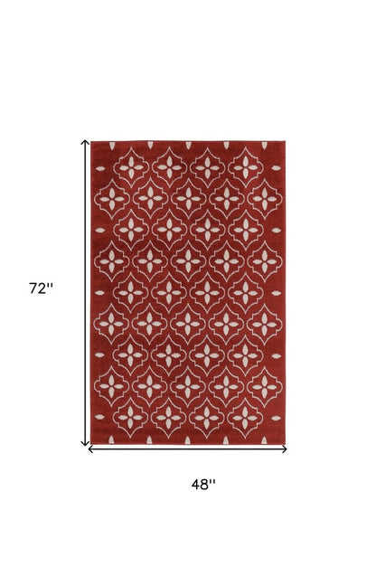 4' X 6' Brick Red And Ivory Geometric Indoor Outdoor Area Rug HomeRoots