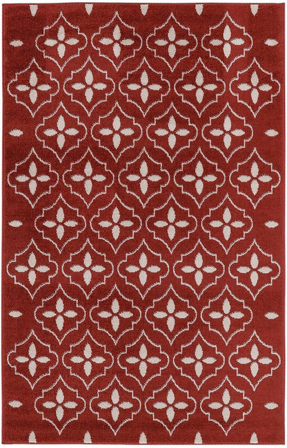 4' X 6' Brick Red And Ivory Geometric Indoor Outdoor Area Rug HomeRoots