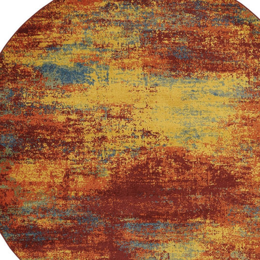 8' Flame Round Abstract Indoor Outdoor Area Rug