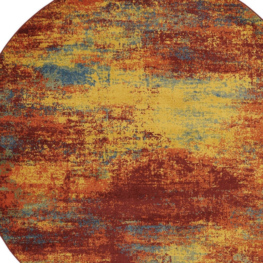 8' Flame Round Abstract Indoor Outdoor Area Rug HomeRoots