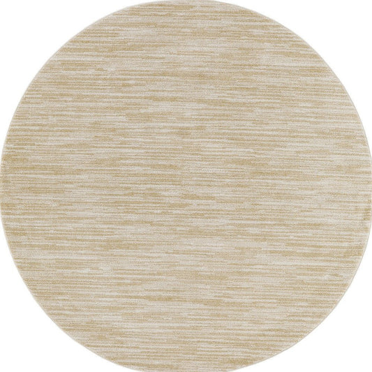 8' Ivory And Gold Round Abstract Indoor Outdoor Area Rug