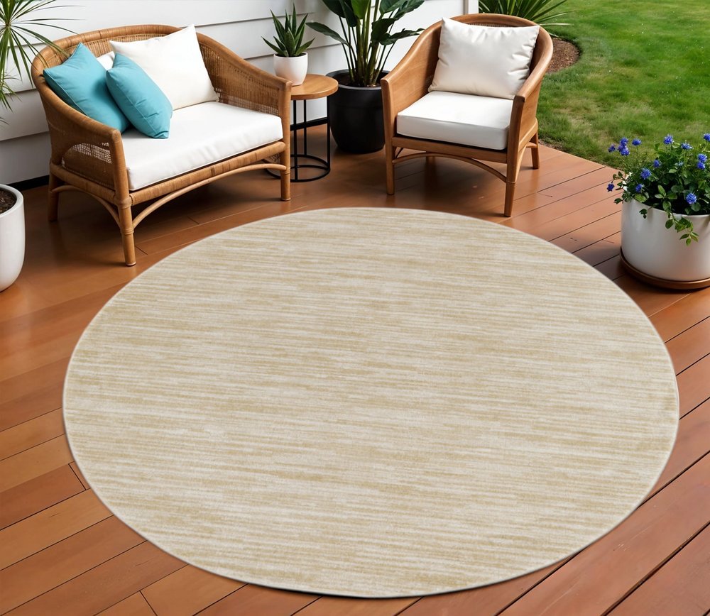 8' Ivory And Gold Round Abstract Indoor Outdoor Area Rug — view 2