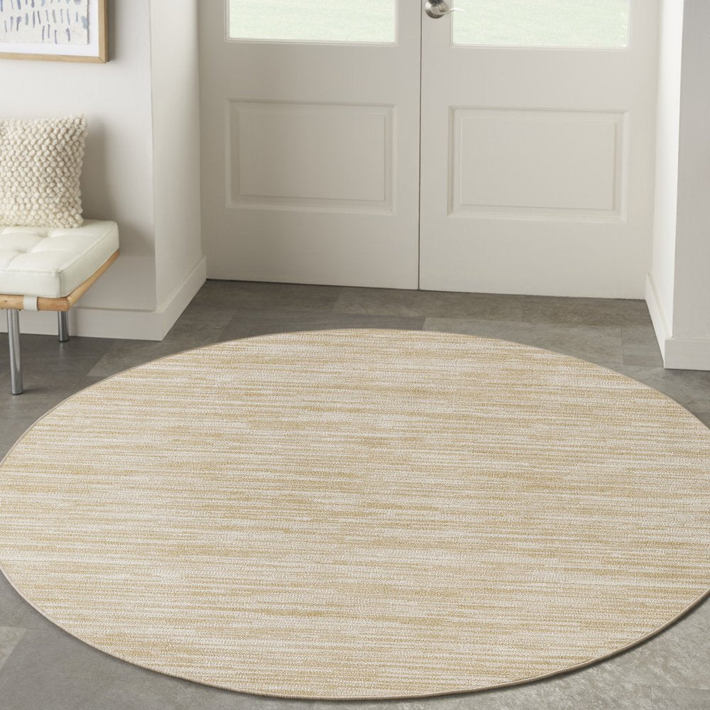 8' Ivory And Gold Round Abstract Indoor Outdoor Area Rug — view 17