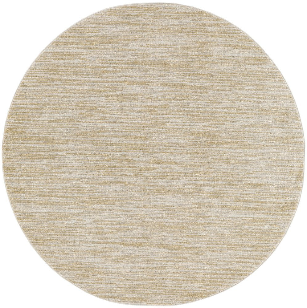 8' Ivory And Gold Round Abstract Indoor Outdoor Area Rug — view 4