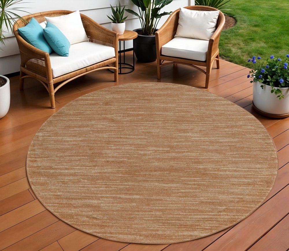 8' Rust Round Abstract Indoor Outdoor Area Rug — view 4