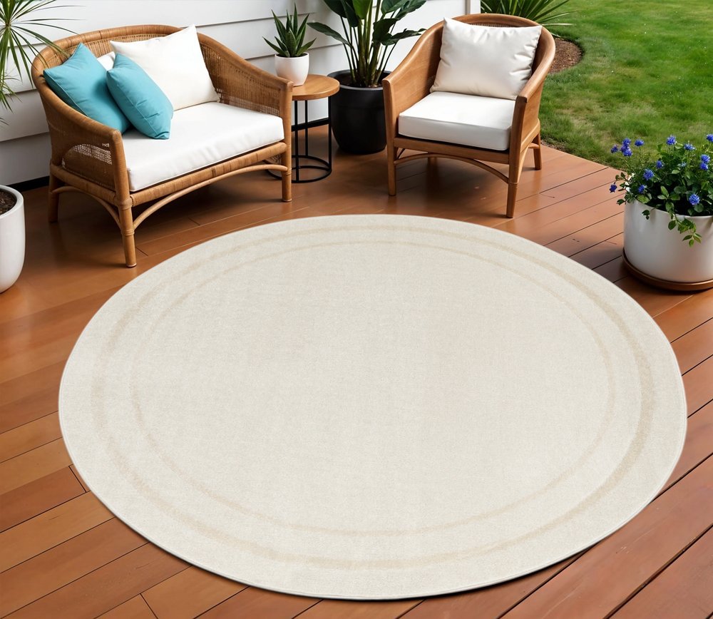 8' Ivory And Gold Round Indoor Outdoor Area Rug — view 4