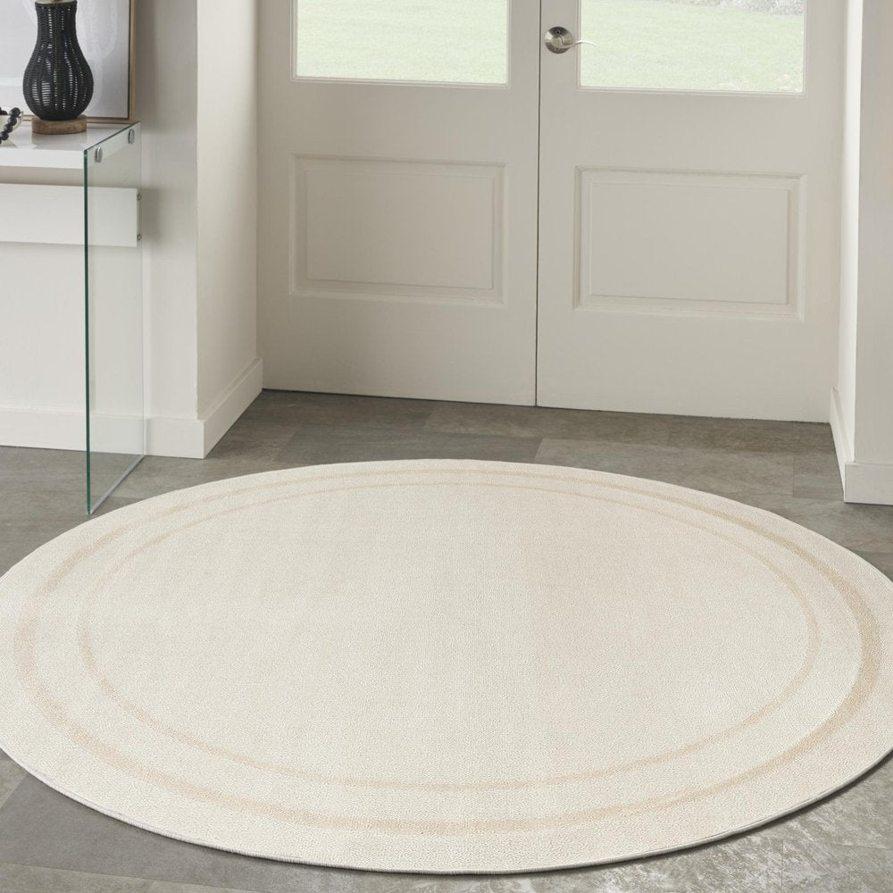 8' Ivory And Gold Round Indoor Outdoor Area Rug — view 7