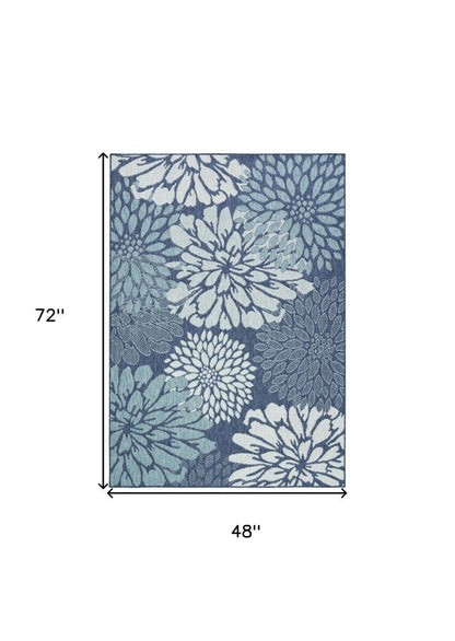 4' X 6' Navy Blue Floral Indoor Outdoor Area Rug HomeRoots