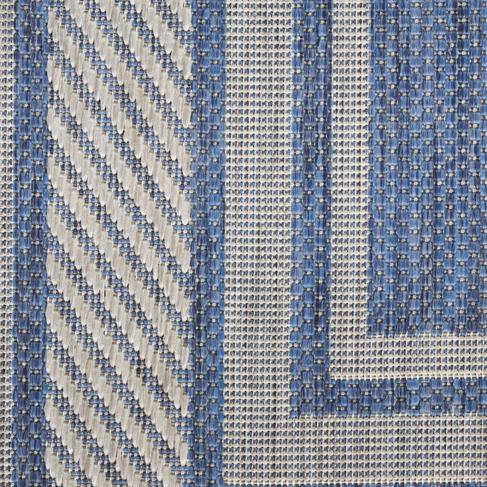 6' Denim Blue And Ivory Geometric Indoor Outdoor Runner Rug HomeRoots