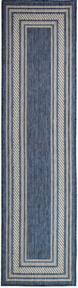 6' Denim Blue And Ivory Geometric Indoor Outdoor Runner Rug — view 10