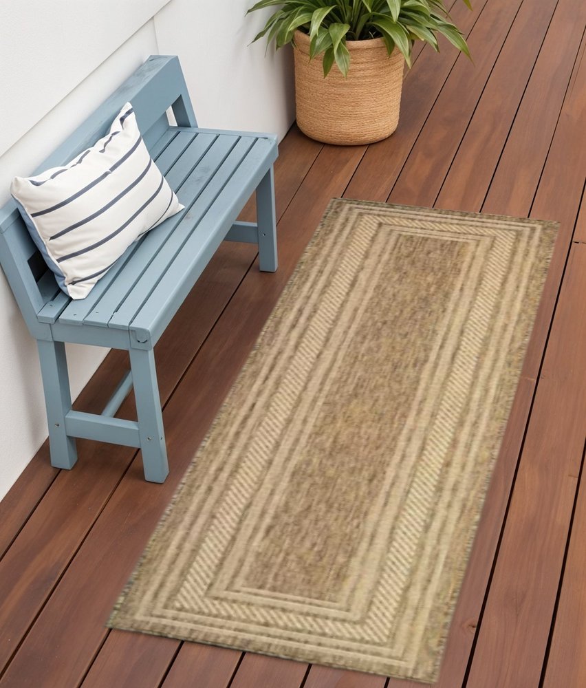 6' Natural Geometric Indoor Outdoor Runner Rug HomeRoots