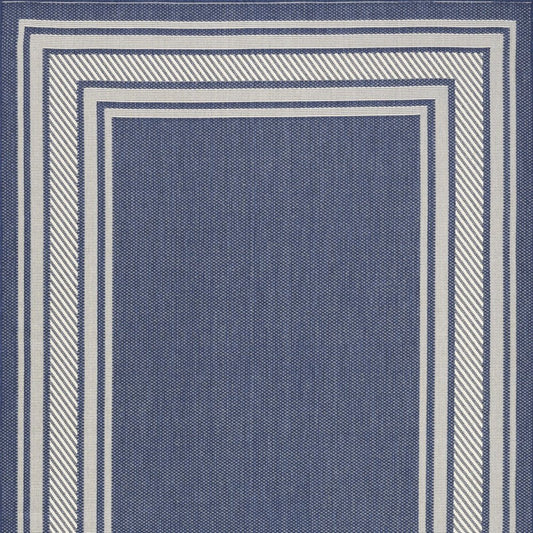 4' X 6' Navy Blue And Ivory Geometric Indoor Outdoor Area Rug