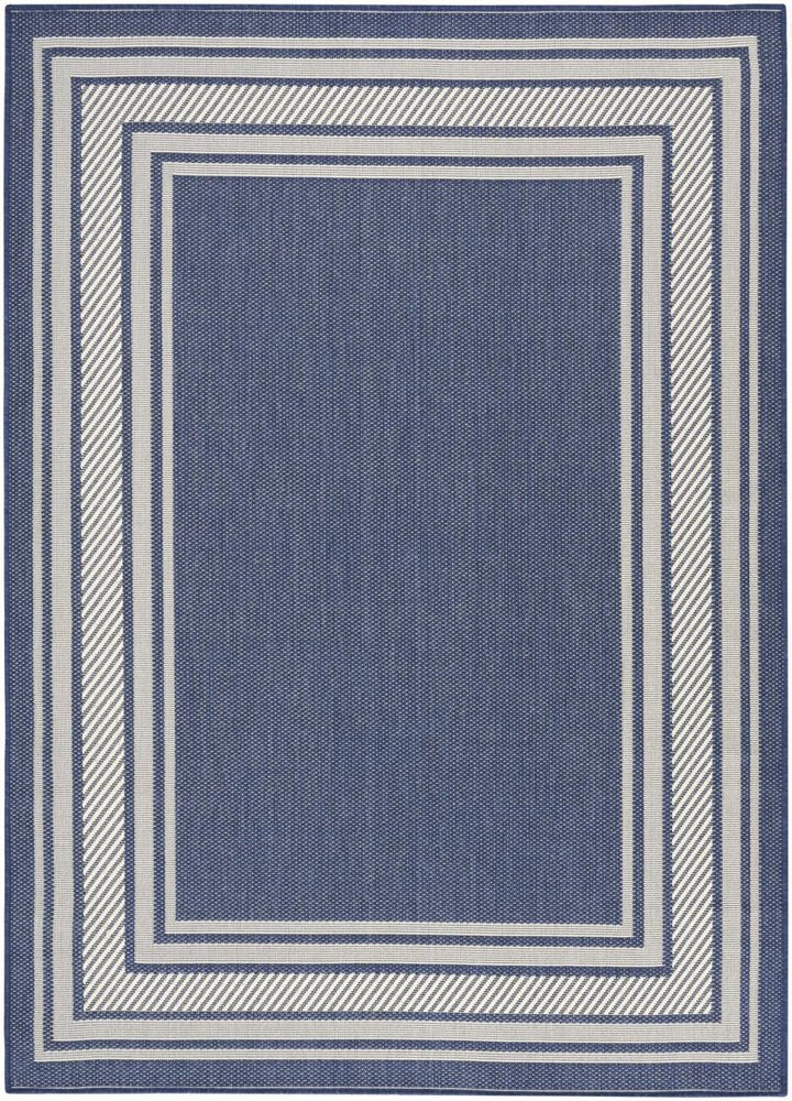 4' X 6' Navy Blue And Ivory Geometric Indoor Outdoor Area Rug HomeRoots