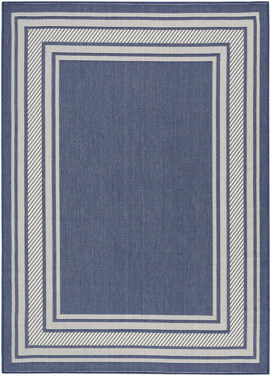 4' X 6' Navy Blue And Ivory Geometric Indoor Outdoor Area Rug