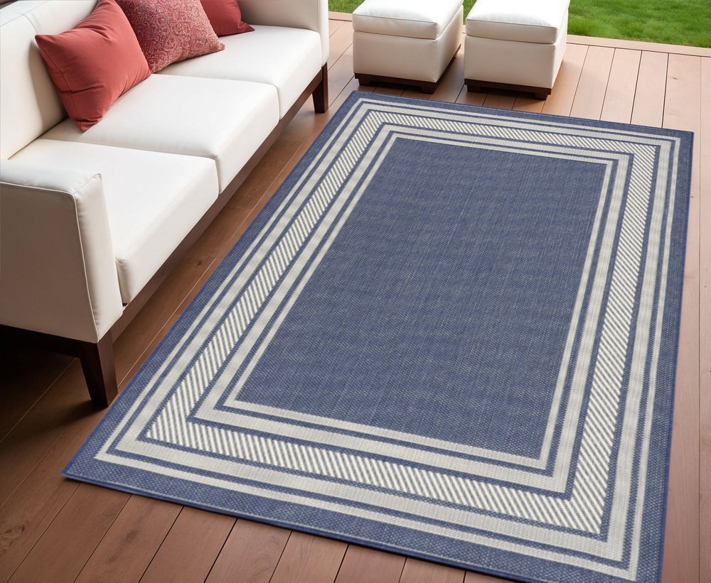 4' X 6' Navy Blue And Ivory Geometric Indoor Outdoor Area Rug — view 4