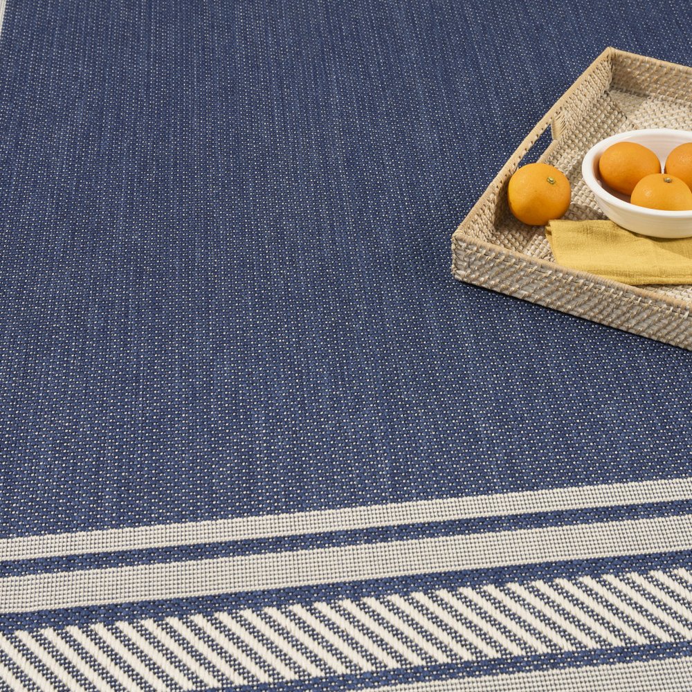 4' X 6' Navy Blue And Ivory Geometric Indoor Outdoor Area Rug — view 7