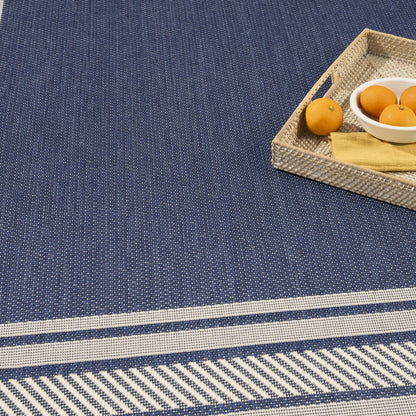 4' X 6' Navy Blue And Ivory Geometric Indoor Outdoor Area Rug HomeRoots