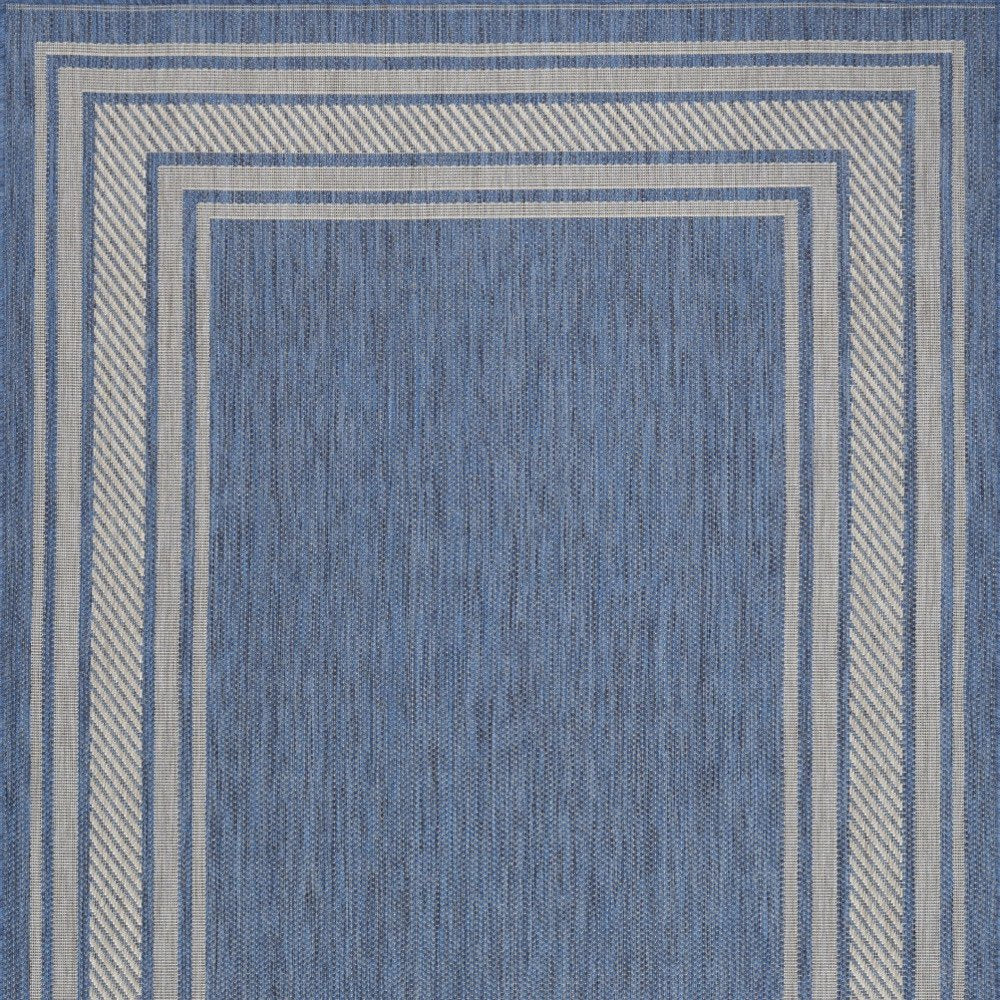 4' X 6' Denim Blue And Ivory Geometric Indoor Outdoor Area Rug HomeRoots