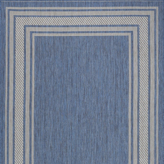 4' X 6' Denim Blue And Ivory Geometric Indoor Outdoor Area Rug