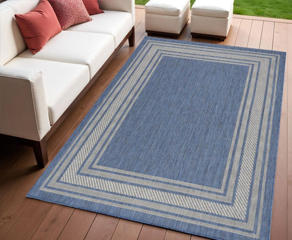 4' X 6' Denim Blue And Ivory Geometric Indoor Outdoor Area Rug HomeRoots