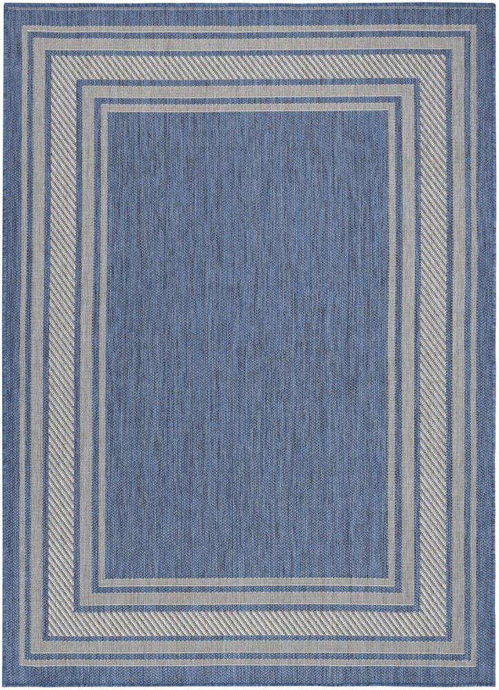 4' X 6' Denim Blue And Ivory Geometric Indoor Outdoor Area Rug HomeRoots