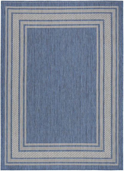 4' X 6' Denim Blue And Ivory Geometric Indoor Outdoor Area Rug HomeRoots