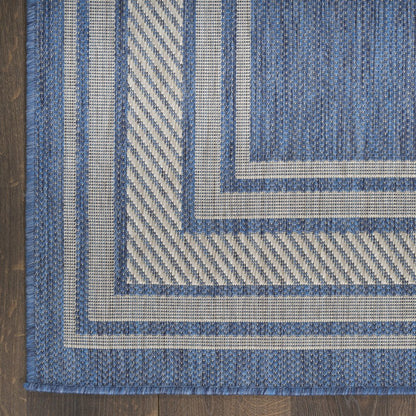 4' X 6' Denim Blue And Ivory Geometric Indoor Outdoor Area Rug HomeRoots