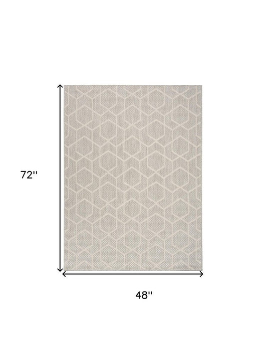4' X 6' Gray And Beige Geometric Indoor Outdoor Area Rug