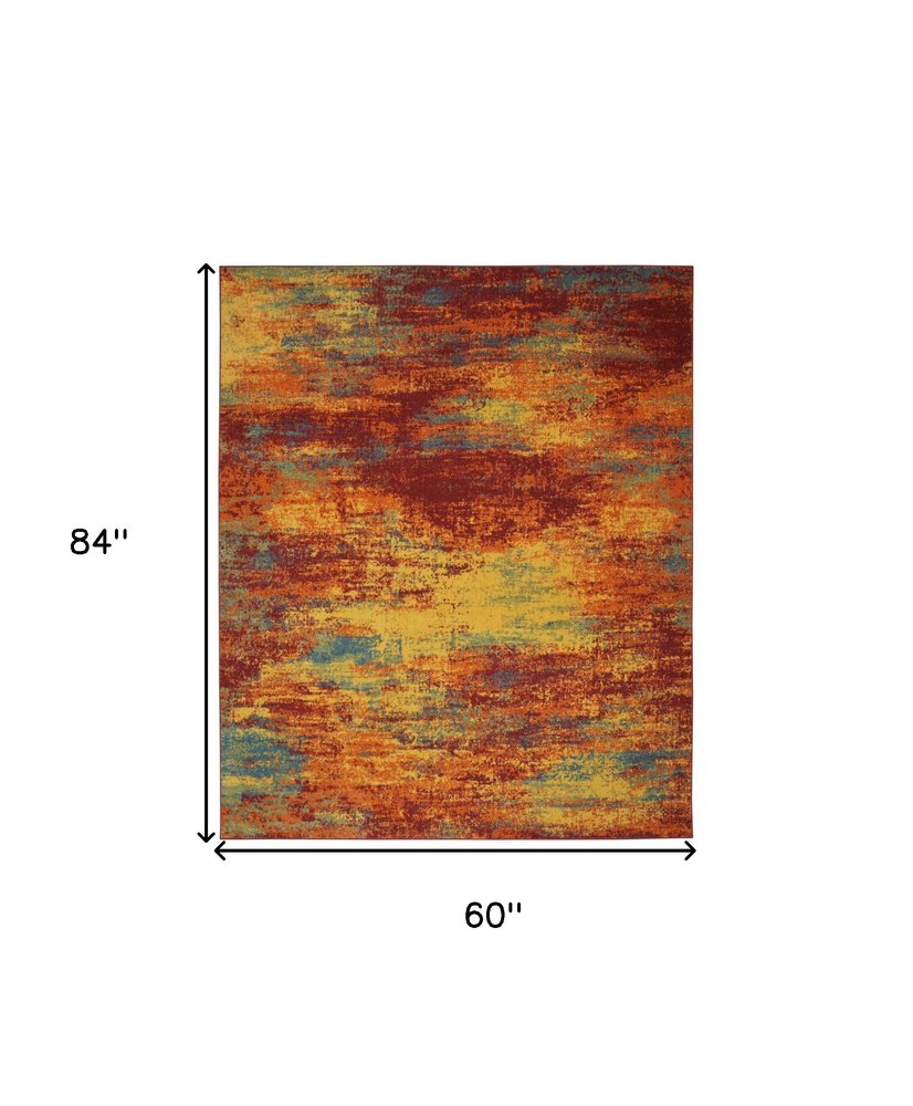 5' X 7' Flame Abstract Indoor Outdoor Area Rug HomeRoots