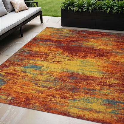 5' X 7' Flame Abstract Indoor Outdoor Area Rug HomeRoots