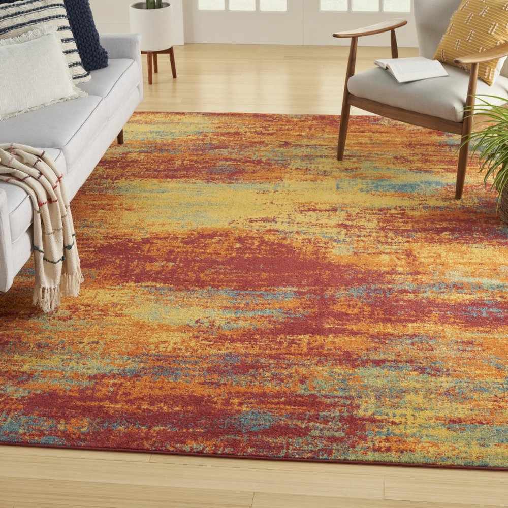 5' X 7' Flame Abstract Indoor Outdoor Area Rug HomeRoots