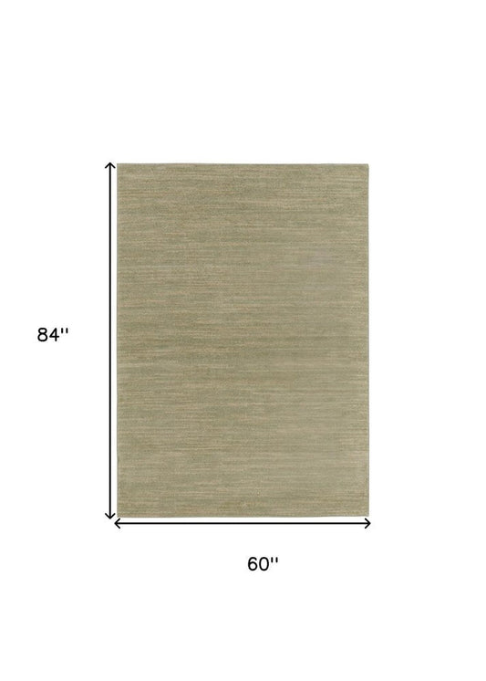 5' X 7' Green And Gold Abstract Indoor Outdoor Area Rug