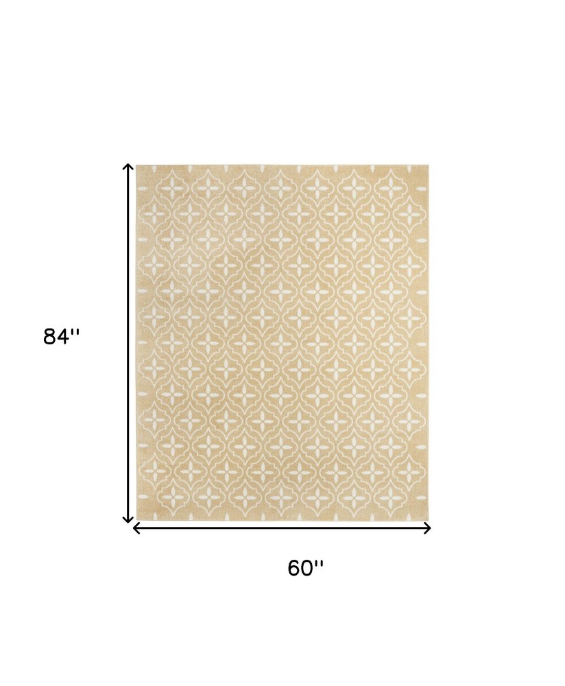 5' X 7' Beige And Ivory Geometric Indoor Outdoor Area Rug HomeRoots
