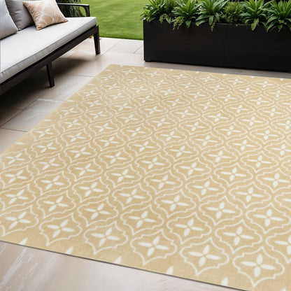 5' X 7' Beige And Ivory Geometric Indoor Outdoor Area Rug HomeRoots
