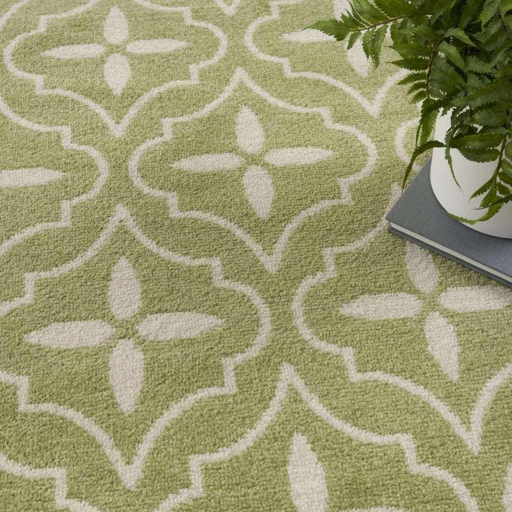 5' X 7' Green And Ivory Geometric Indoor Outdoor Area Rug — view 7