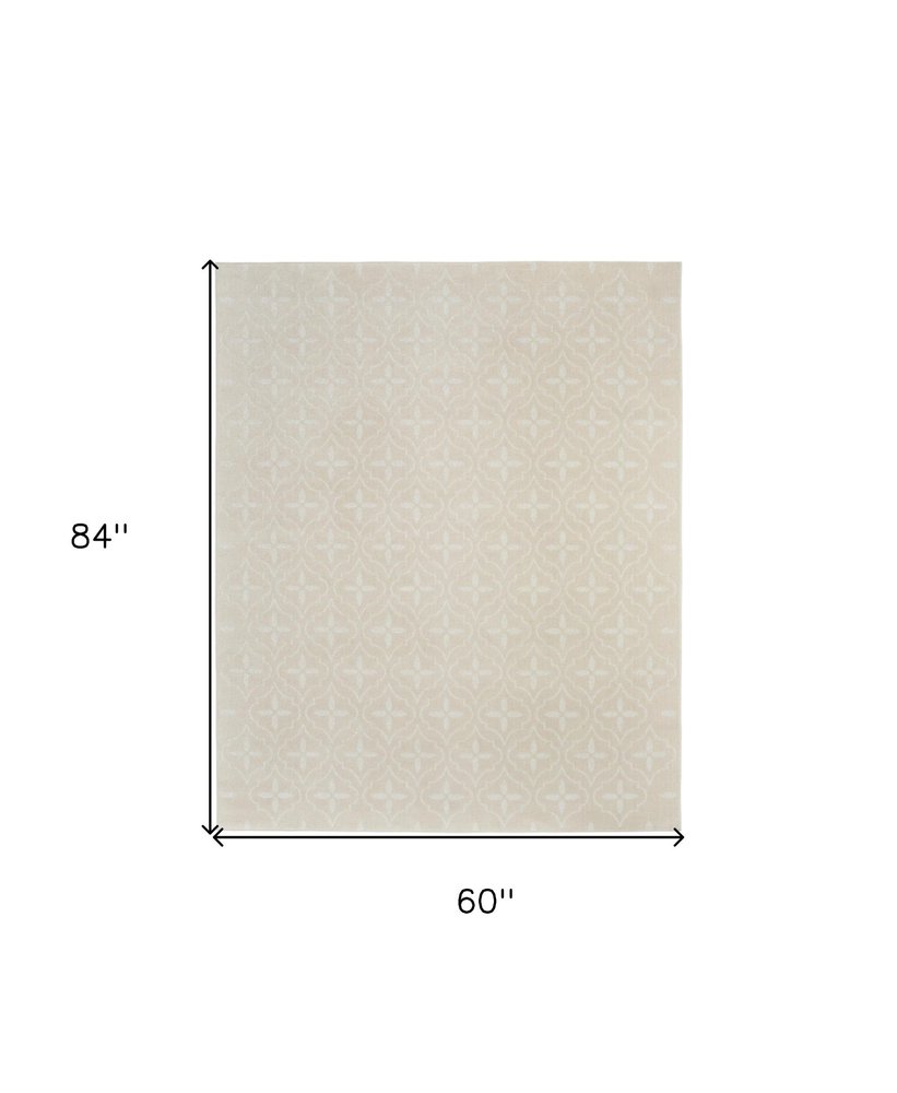 5' X 7' Ivory And Beige Geometric Indoor Outdoor Area Rug HomeRoots