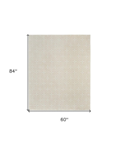 5' X 7' Ivory And Beige Geometric Indoor Outdoor Area Rug HomeRoots