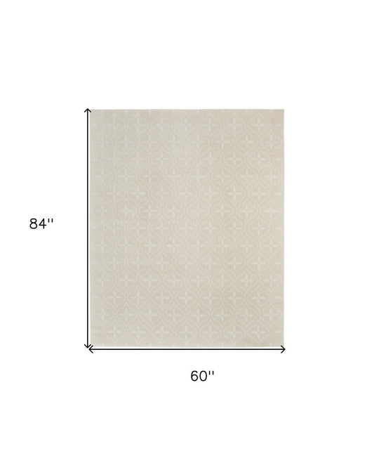5' X 7' Ivory And Beige Geometric Indoor Outdoor Area Rug