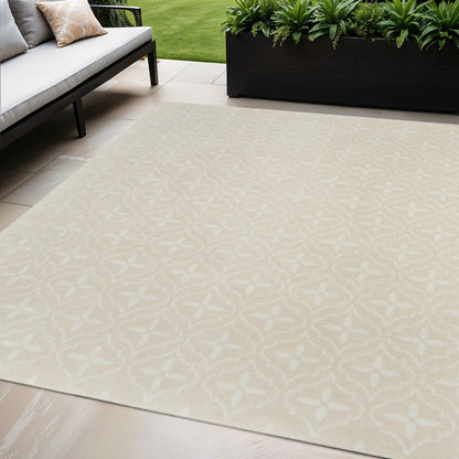 5' X 7' Ivory And Beige Geometric Indoor Outdoor Area Rug HomeRoots