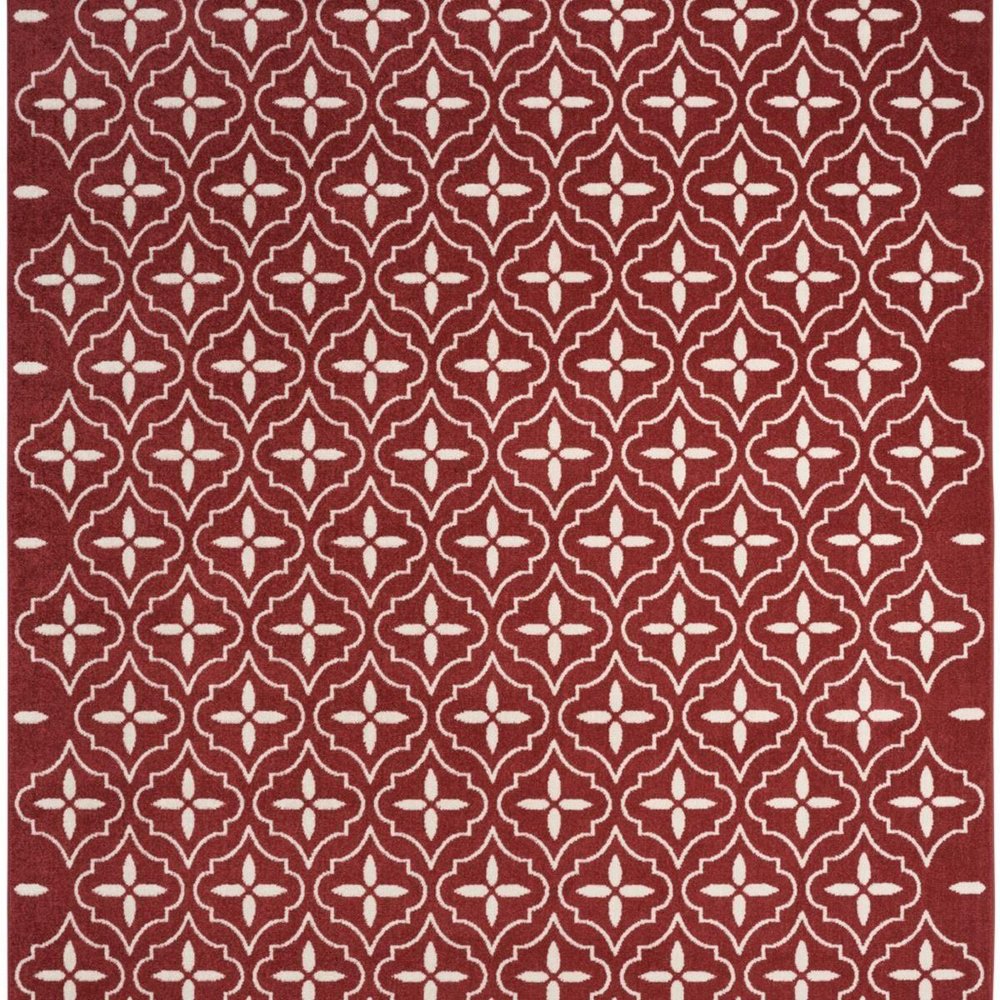 5' X 7' Brick Red And Ivory Geometric Indoor Outdoor Area Rug HomeRoots