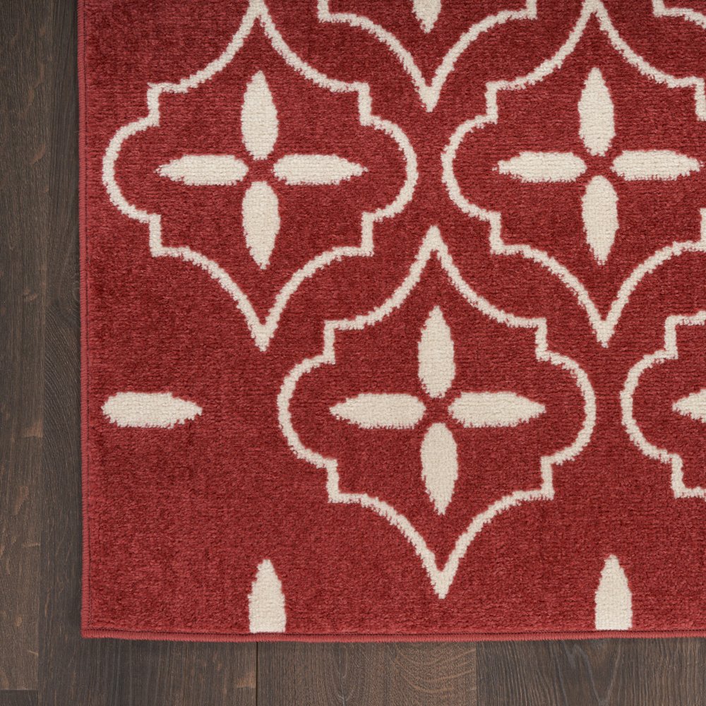 5' X 7' Brick Red And Ivory Geometric Indoor Outdoor Area Rug — view 4