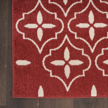 5' X 7' Brick Red And Ivory Geometric Indoor Outdoor Area Rug HomeRoots