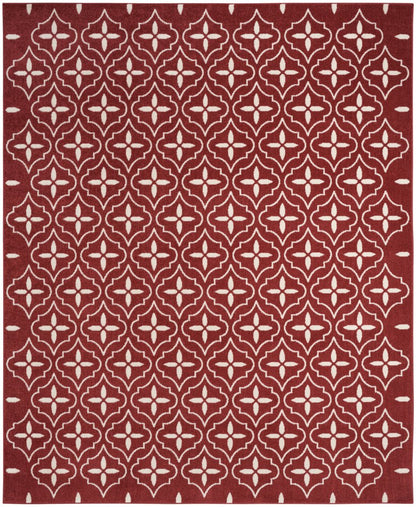 5' X 7' Brick Red And Ivory Geometric Indoor Outdoor Area Rug HomeRoots