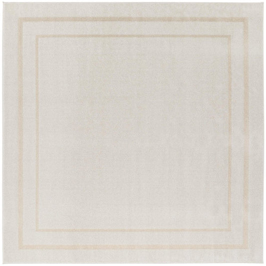 7' Ivory And Gold Square Indoor Outdoor Area Rug