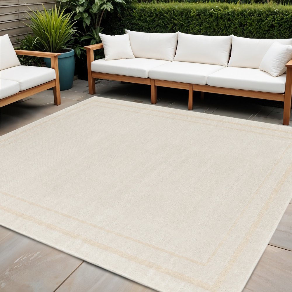 7' Ivory And Gold Square Indoor Outdoor Area Rug — view 4