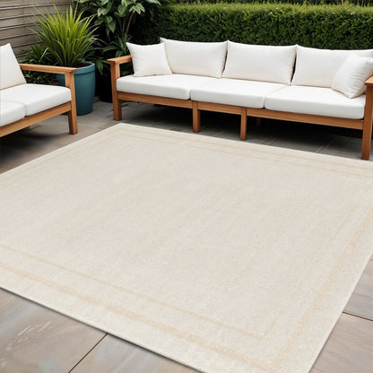 7' Ivory And Gold Square Indoor Outdoor Area Rug HomeRoots