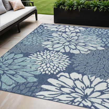 5' X 7' Navy Blue Floral Indoor Outdoor Area Rug HomeRoots