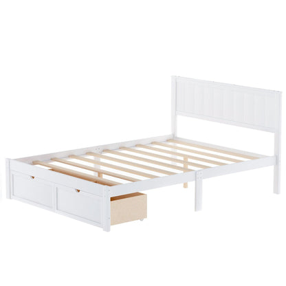 Full Size Platform Bed with Under-bed Drawers White - FurniFindUSA