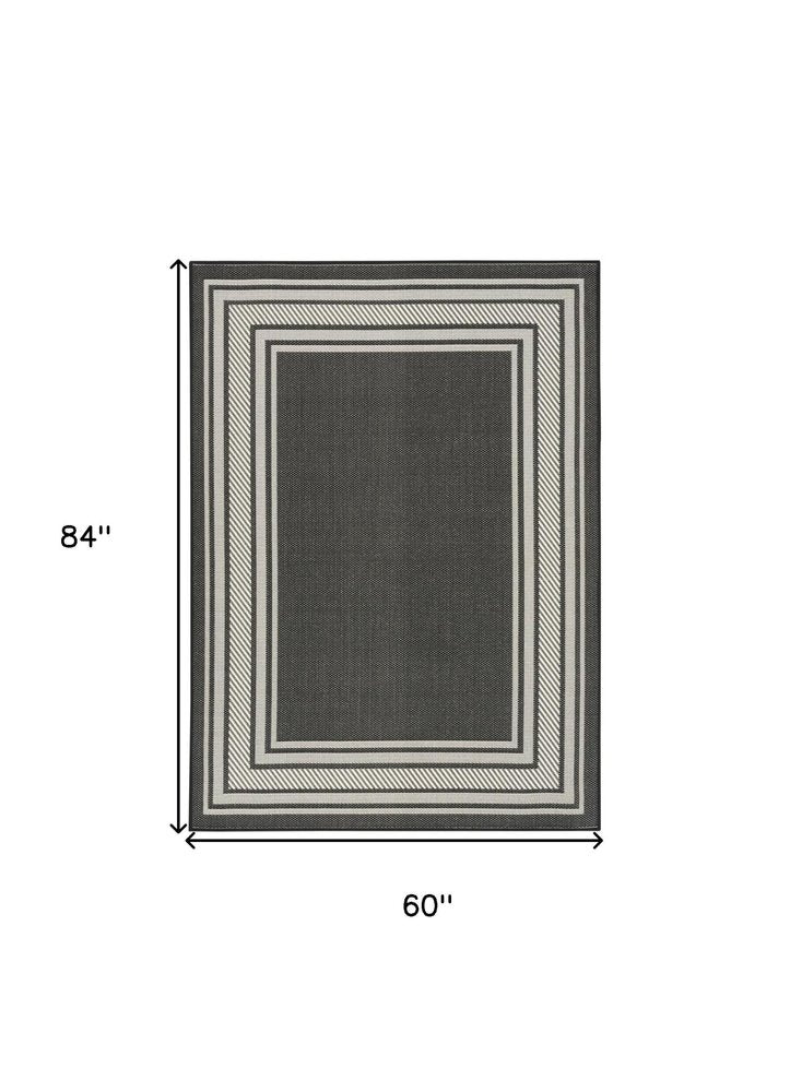 5' X 7' Black Geometric Indoor Outdoor Area Rug