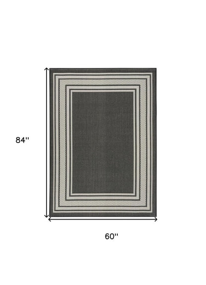 5' X 7' Black Geometric Indoor Outdoor Area Rug